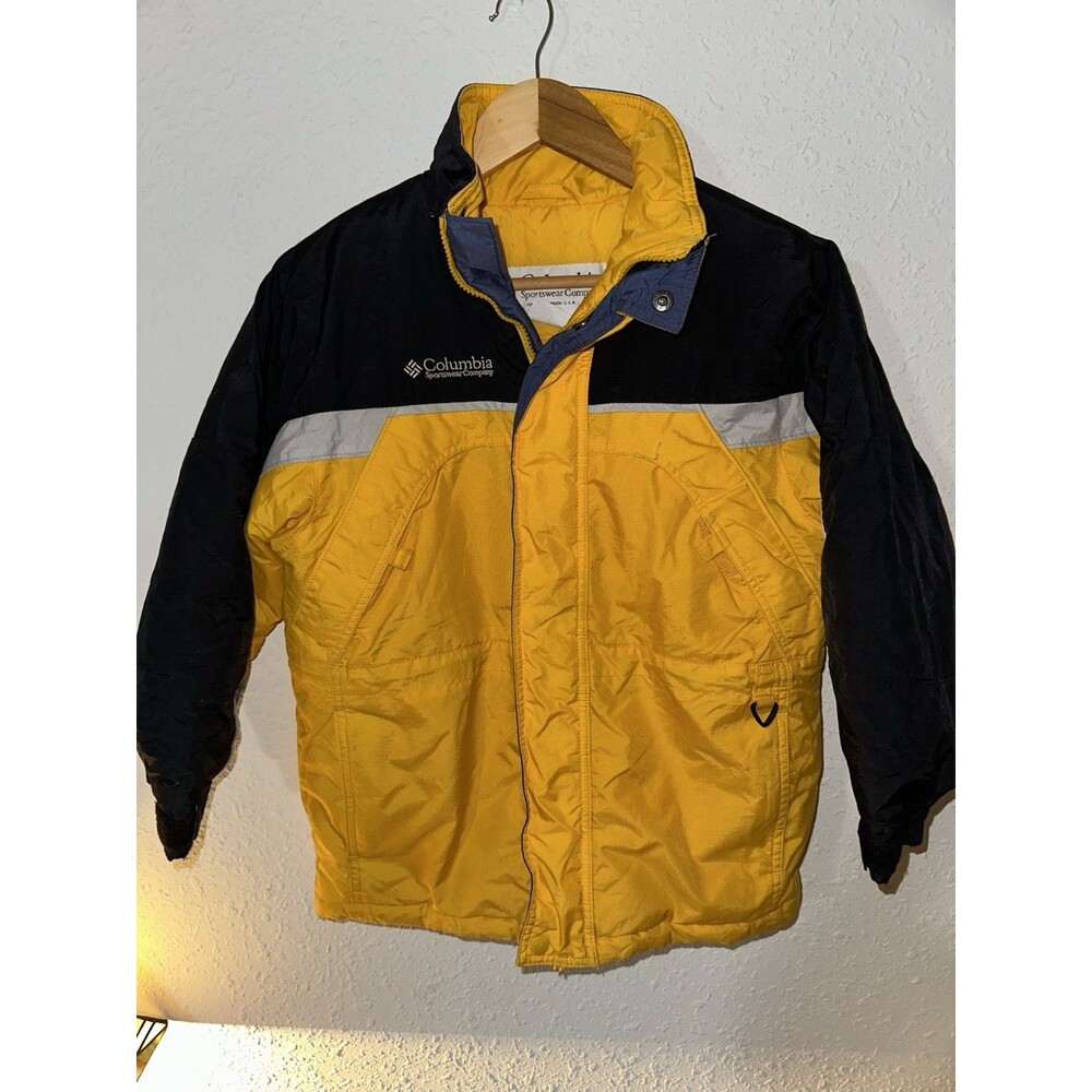 Columbia Fire Ridge Ski Jacket Youth Size 8 Black Yellow Colorblock Insulated